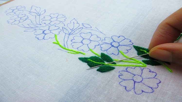 Hand Embroidery; Beautiful Border Line Design; Flower Embroidery Design