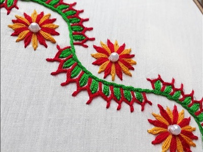 Hand embroidery Beautiful border design | Border design tutorial