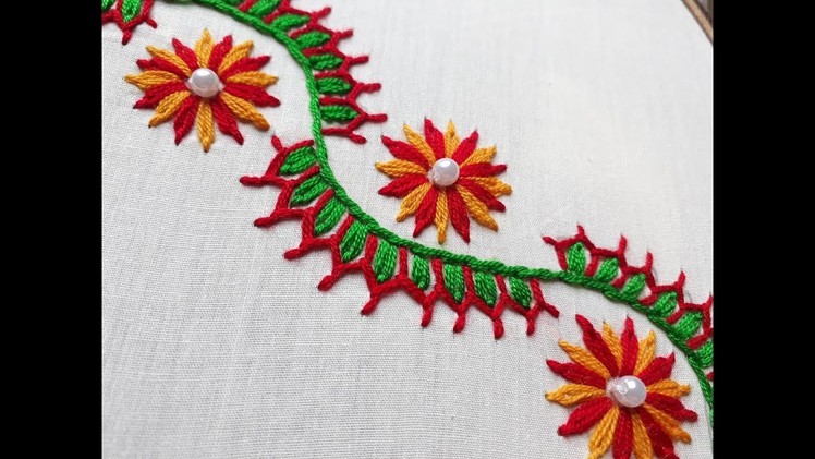 Hand embroidery Beautiful border design | Border design tutorial