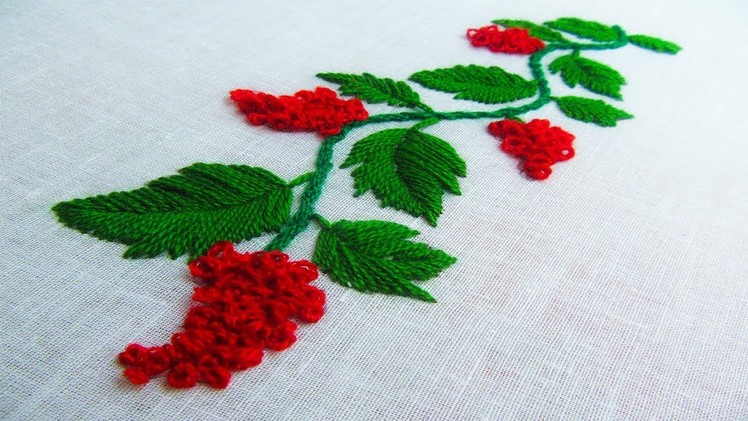 Hand Embroidery; Embroidery Designs by Nakshi Kantha World; Leaf Stitch French knot stitch
