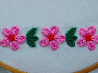 Hand Embroidery Floral Border design for Dress | sewing hacks | simple flower design