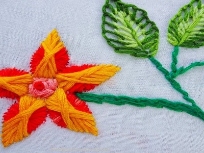 Hand Embroidery : Flower and leaf embroidery | sewing idea