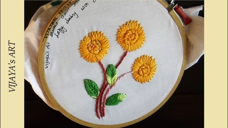 Hand Embroidery Lazy daisy with Challa work design