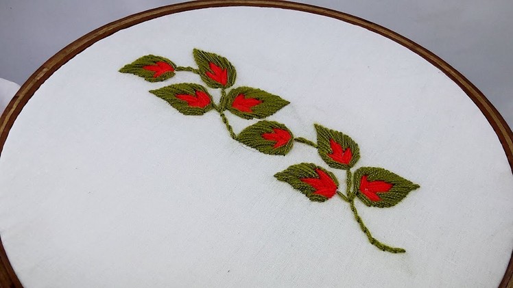 Hand Embroidery | Leaf Border Design | Satin Stitch.