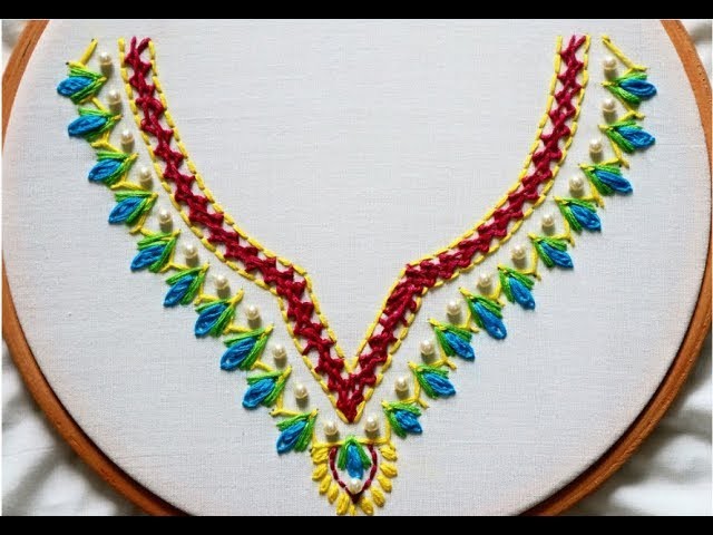 Hand Embroidery : Neckline Embroidery Design For Kameez. Kurtis. Dress