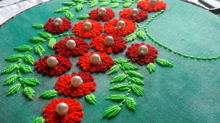 Hand Embroidery || Red FLOWERS  design