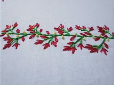 Hand embroidery.Simple, easy and elegant border design.Hand embroidery stitches.