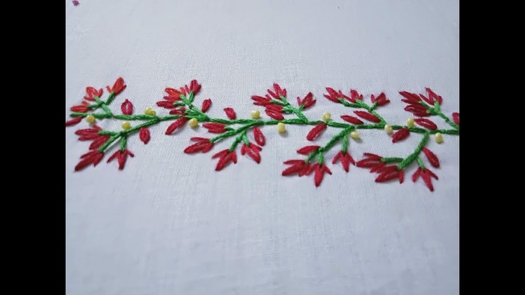 Hand embroidery.Simple, easy and elegant border design.Hand embroidery stitches.