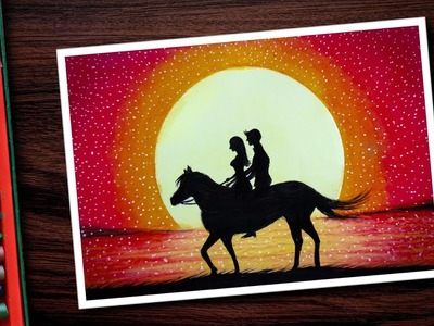 Horse Sunset scenery drawing with Oil Pastels - step by step