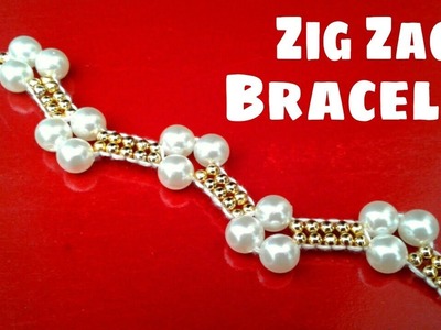 How to DIY Zigzag Heart Bracelet.Beaded bracelets.Zig zag pattern.pearl bracelet