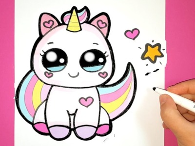 How to Draw a Cute Baby Unicorn - SUPER EASY - HAPPY DRAWINGS