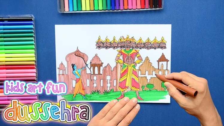 How to draw and color Ram Vs Ravan - Dussehra Festival
