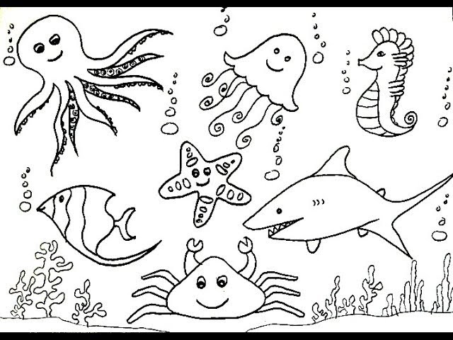 How To Draw Sea Creatures (Animals) - Sea Horse, Shark, Jelly Fish, Octopus Etc.