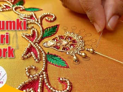 Jhumka design aari work tutorial | Jhumka design hand embroidery | maggam work Jhumka design bakneck