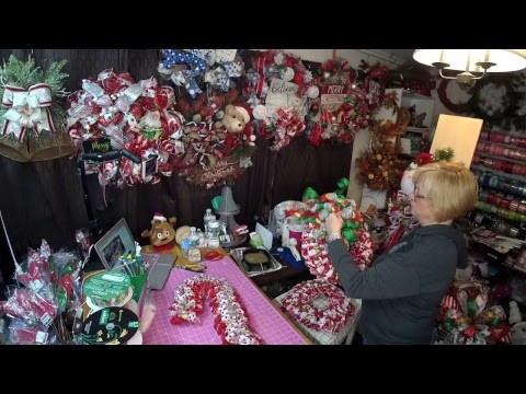 Krazy Mazie Kreations Live Stream - How to make a Dollar Tree Candy Cane Poof method wreath & Bow