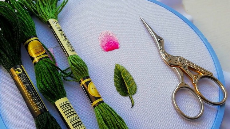 Long and short stitch shading  Leaf | Вышивка гладью | Листочек