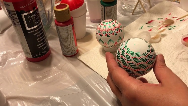 Mandala hand painted glass Christmas ornaments compilation "my working table " by Gitka Schmidtova