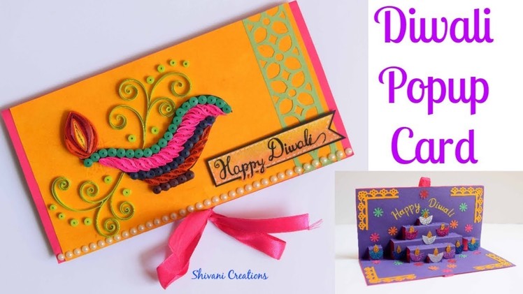 Quilled Popup Diwali Card. Quilling Diya Card. DIY Diwali Greeting Card