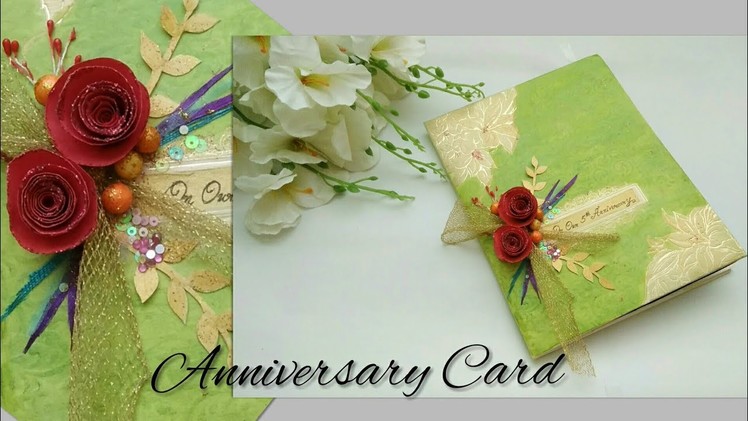 Recycling a white wedding invitation card into green Anniversary card | Anniversary card