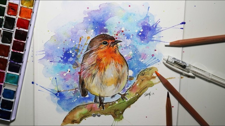 ROBIN WATERCOLOUR SPEED PAINTING | Christmas Advent Day 12