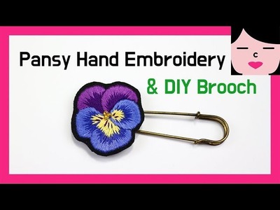 팬지 꽃 프랑스자수 브로치 만들기 pansy flower hand embroidery brooch DIY