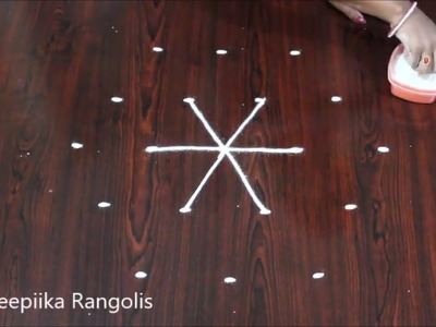 Very easy and attractive rangoli design with 5x3 dots * friday kolams * karthika masam muggulu