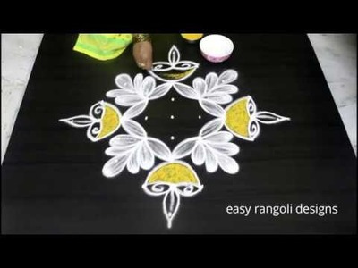 Vibrant color Diya rangoli for Diwali 2018 || kolam with diya || Deepavali muggulu