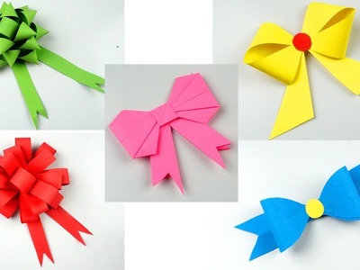 5 Easy paper Bow. Ribbon gift wrap - Origami Bow for beginners making