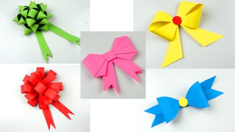 5 Easy paper Bow. Ribbon gift wrap - Origami Bow for beginners making