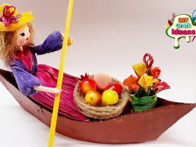 Amazing craft from corn husk | Best out of waste craft || Fruits selling girl on boat | arush crafts