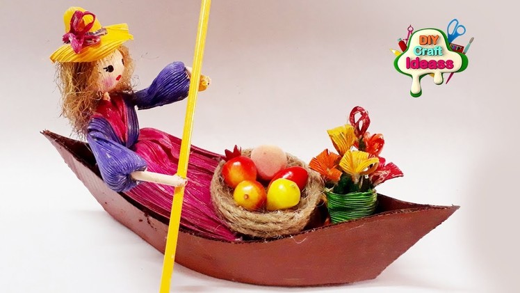 Amazing craft from corn husk | Best out of waste craft || Fruits selling girl on boat | arush crafts