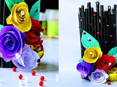 Beautiful Flower Vase. Pen Holder Making by Newspaper || Easy Method step by step