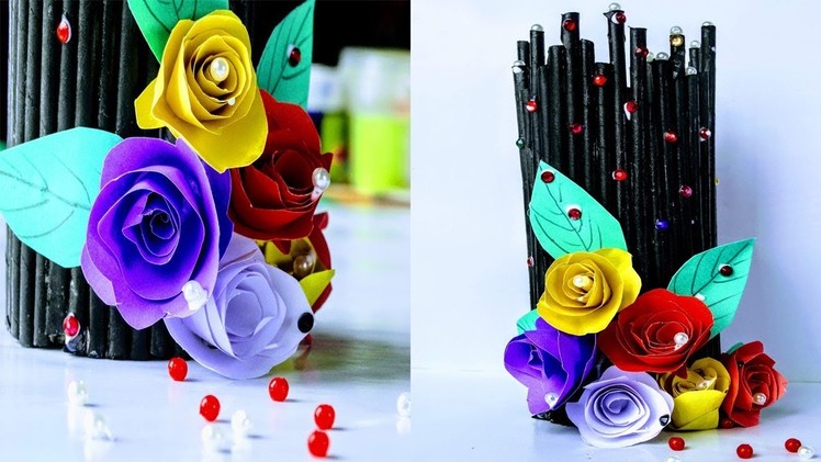 Beautiful Flower Vase. Pen Holder Making by Newspaper || Easy Method step by step