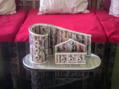 Best out of waste craft idea using Newspaper. How to make Staionery Organizer