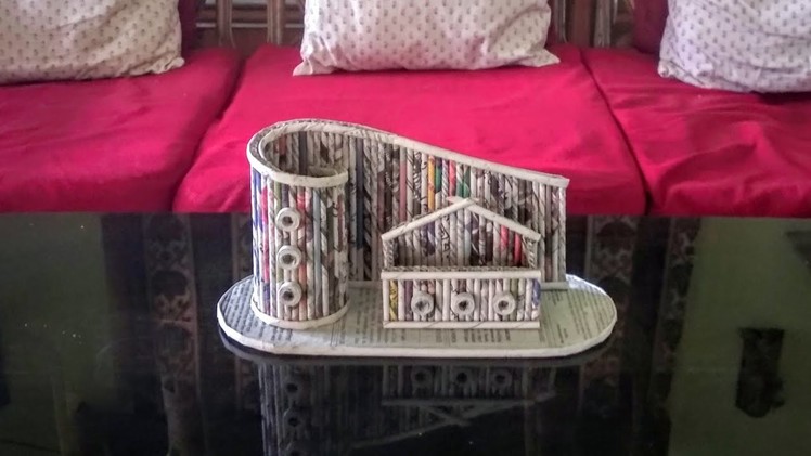 Best out of waste craft idea using Newspaper. How to make Staionery Organizer
