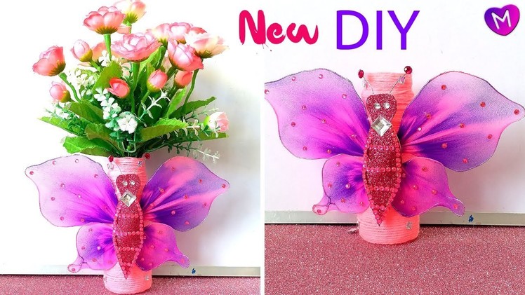 Butterfly flower vase with plastic botlle | plastic bottle flower vase | diwali decoration ideas