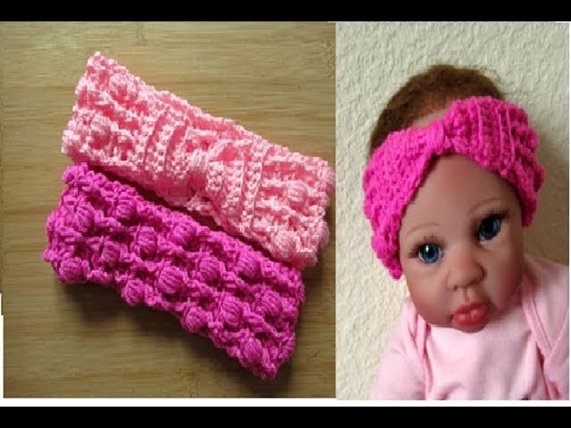 Crochet Baby headband with Bow tutorial Newborn 0-3 months - Designed by Happy Crochet Club