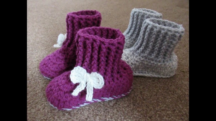 Crochet booties Child's Age 3-4y  6".15.5cm How to crochet - Designed by Happy Crochet Club