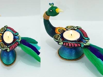 DIY Easy Diya Making | Peacock Diya Decoration Ideas at home | Diya Making for Competition