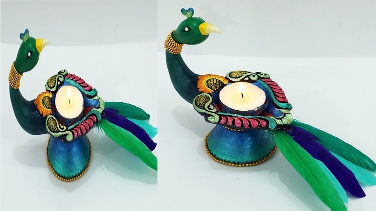 DIY Easy Diya Making | Peacock Diya Decoration Ideas at home | Diya Making for Competition