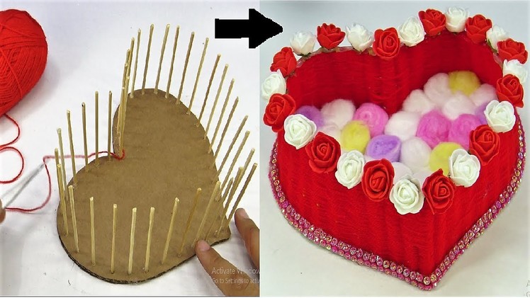 DIY Heart Shaped Basket using Wool. DIY Woolen. Room Decor