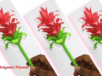 DIY Origami Flower Paper Crafts | How To Make A Beauteful Flower Stick