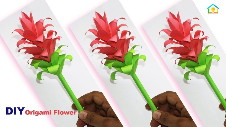 DIY Origami Flower Paper Crafts | How To Make A Beauteful Flower Stick