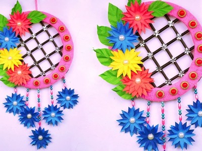 DIY: Paper Flower Wall Decoration Idea with Wool at Home - Amazing Wall Hanging Ideas - Paper Craft