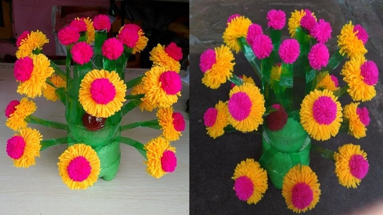 DIY Plastic Bottle Flower Vase How To Make Woolen Flower Pot GULDASTA