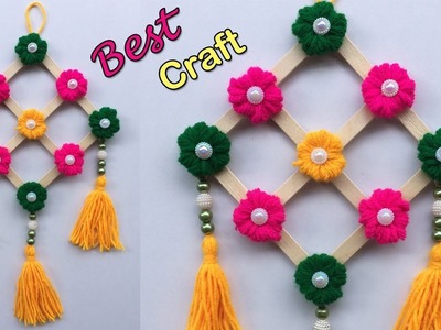 DIY wall hanging craft ideas easy with waste material.Popsicle Stick Wall Hanging.Best out of Wool