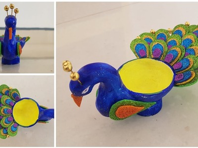 Diya decoration ideas for diwali.Diy peacock diya.diy diwali decoration ideas