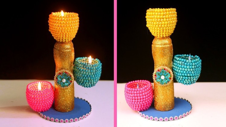 Diya stand out of plastic bottle.candle stand - Best out of waste - DIY Diwali decoration