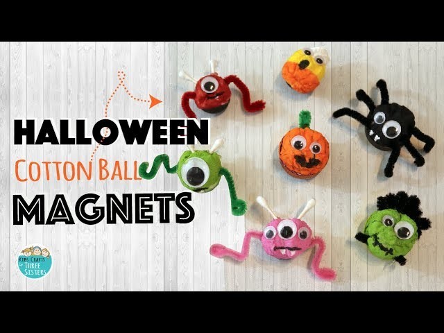 Halloween Crafts for Kids  | Easy Spider & Pumpkin Magnets using Cotton Balls