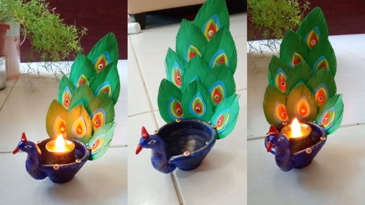 How to decorate traditional mud diya. How to make peacock Diya. Diwali craft
